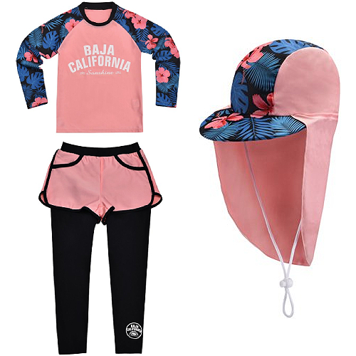 브레인스포츠 아이스샌드 여아동 래쉬가드 수영복 3종 세트 BR-30113