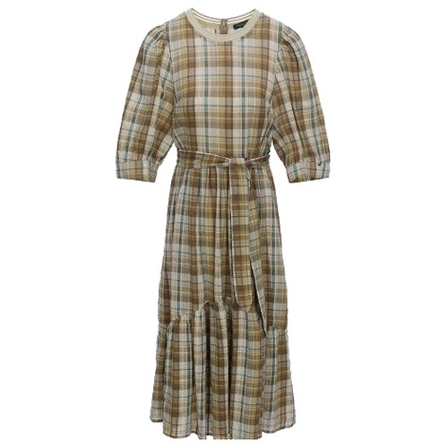 써스데이아일랜드 여성 니트 배색 A라인 원피스_T220MOP902W