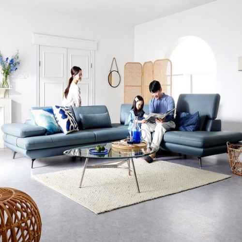 자코모 비안나 하이 코너카우치형 기능성 슈렁큰 천연가죽 소파 4인용