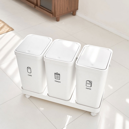 생활낙원  모노플랫 분리수거함 3단