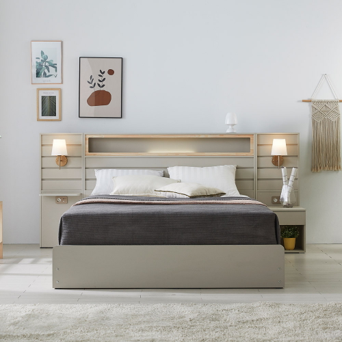 베디스 호텔식 피렌체 편백 수납형 LED침대 SS+선반패널