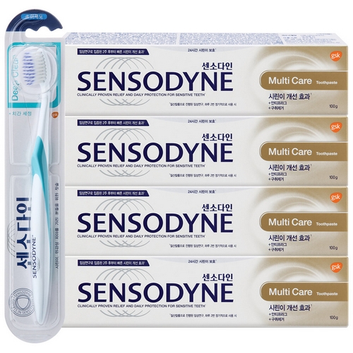 글락소스미스클라인 센소다인 멀티케어 치약 100g 4개 + 딥클린 칫솔1개