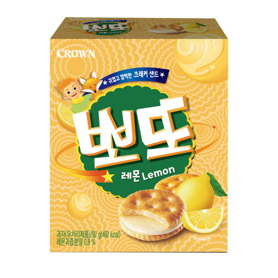 크라운  뽀또 크래커 샌드 레몬 92g 6개