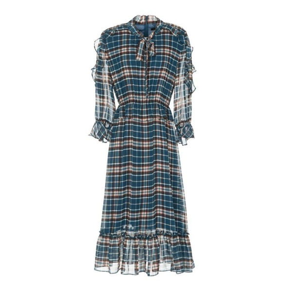 SI 씨 체크 패턴 쉬폰 러플 롱 원피스 SFOAH2505 SFO2505