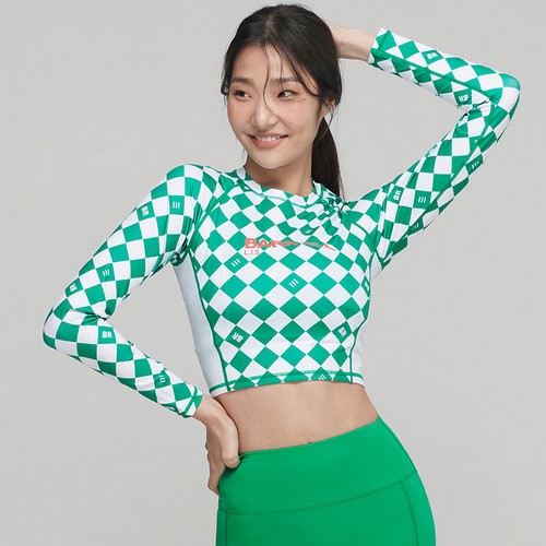 배럴  우먼 무브 크롭 래쉬가드 그린체커보드 BI2WWRG06GRC