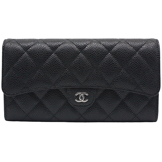 샤넬 캐비어 플랩 클래식 장지갑 은장_AP0241