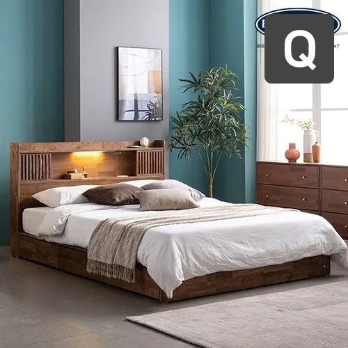 잉글랜더 클림트 월넛 슬라이딩 원목 수납 LED침대 Q