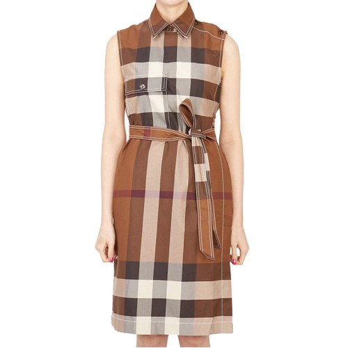 버버리 여성 칼라 익스플로드 체크 민소매 셔츠 랩 원피스 8048731