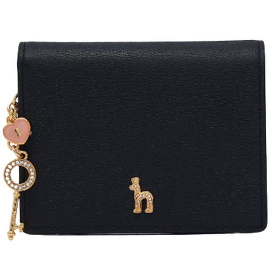 헤지스 여성 블랙 가죽 큐빅 퍼피로고 참장식 반지갑 HIWA2F184BK