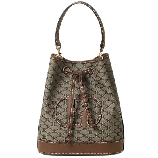 헤지스 여성 레더 패치 시그니처 패턴 카키 버킷백_HIBA2E113K2