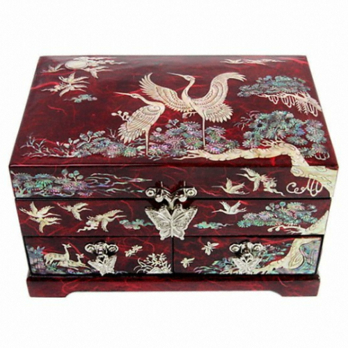 박씨상방  나전 1단 한지(송학적색)2설합 보석함