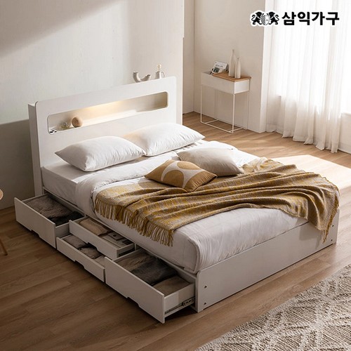 삼익가구 레이즈 4단 수납 LED침대 Q