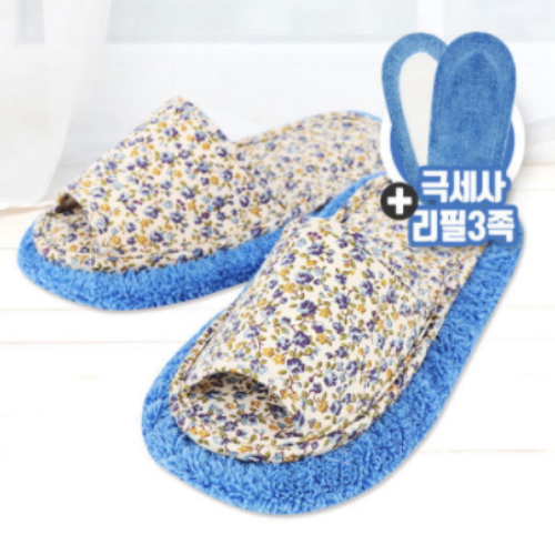 라이펀  극세사 청소실내화 알장미 블루 + 리필 3개