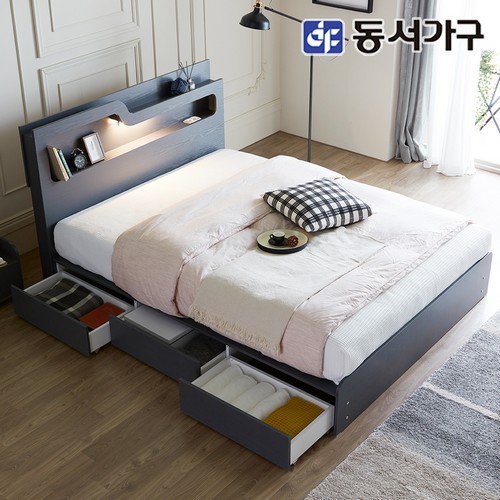 동서가구 소프 인싸 3서랍 수납형 LED침대 Q