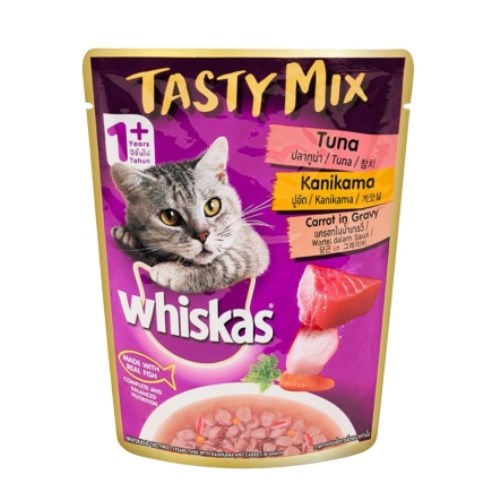위스카스 테이스티믹스 참치, 게맛살과 당근 in 그레이비 70g