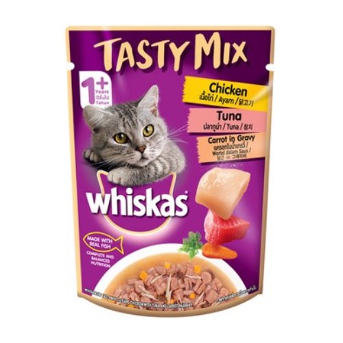 위스카스 테이스티믹스 닭고기, 참치와 당근 in 그레이비 파우치 70g