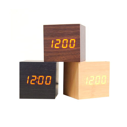 글로벌텐교  우드 큐브 알람시계
