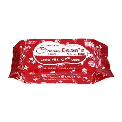  헬로베이비 내추럴빈즈 유기농 프리미엄 물티슈 리필형 70매 [12팩]