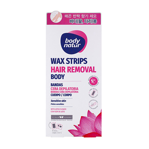 바디네이처 헤어리무버 왁스스트립 바디 센시티브 스킨 로터스플라워(팔다리용) 16매