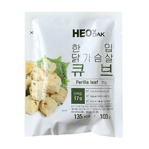 허닭  한입 닭가슴살 큐브 깻잎 100g