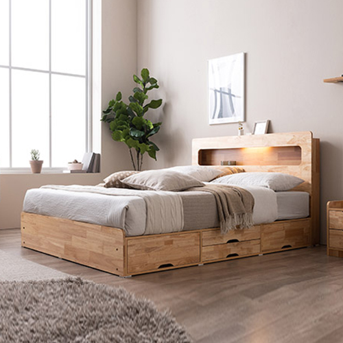 삼익가구 마레 4단 수납 원목 LED침대 Q