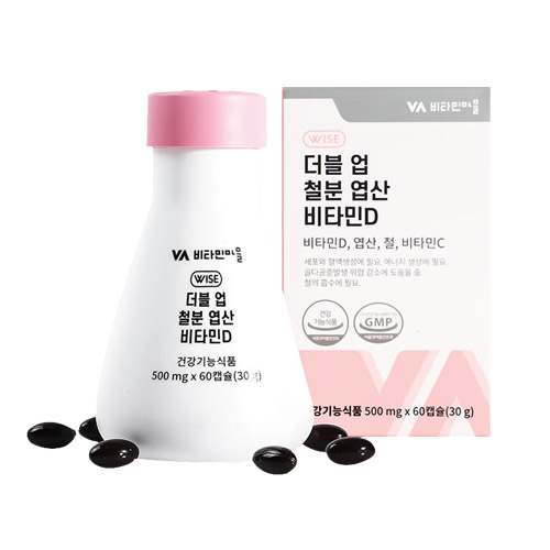 비타민마을 와이즈 더블업 철분엽산비타민D 500mg 60캡슐